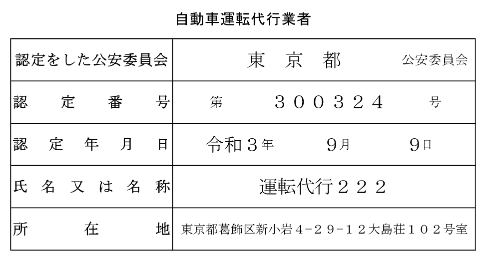 自動車運転代行業者の標識